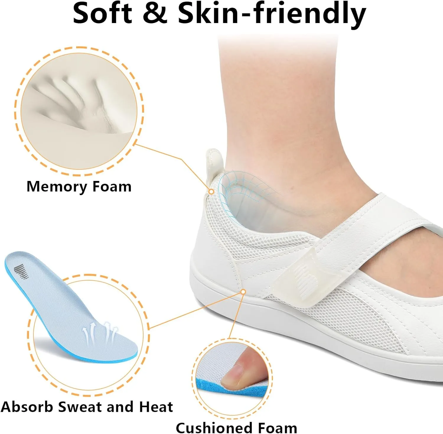 BARERUN Womens Walking Shoes Classic Mary Jane Flats Wide Toe Diabetic Shoes for Women Adjustable Breathable Lightweight Daily Barefoot Shoes