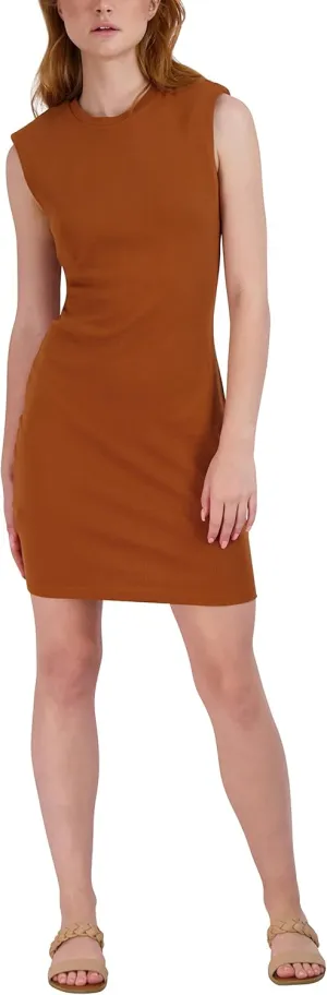 BCBGeneration Women's Fitted Bodycon Sleeveless Shoulder Pad Crew Neck Mini Dress