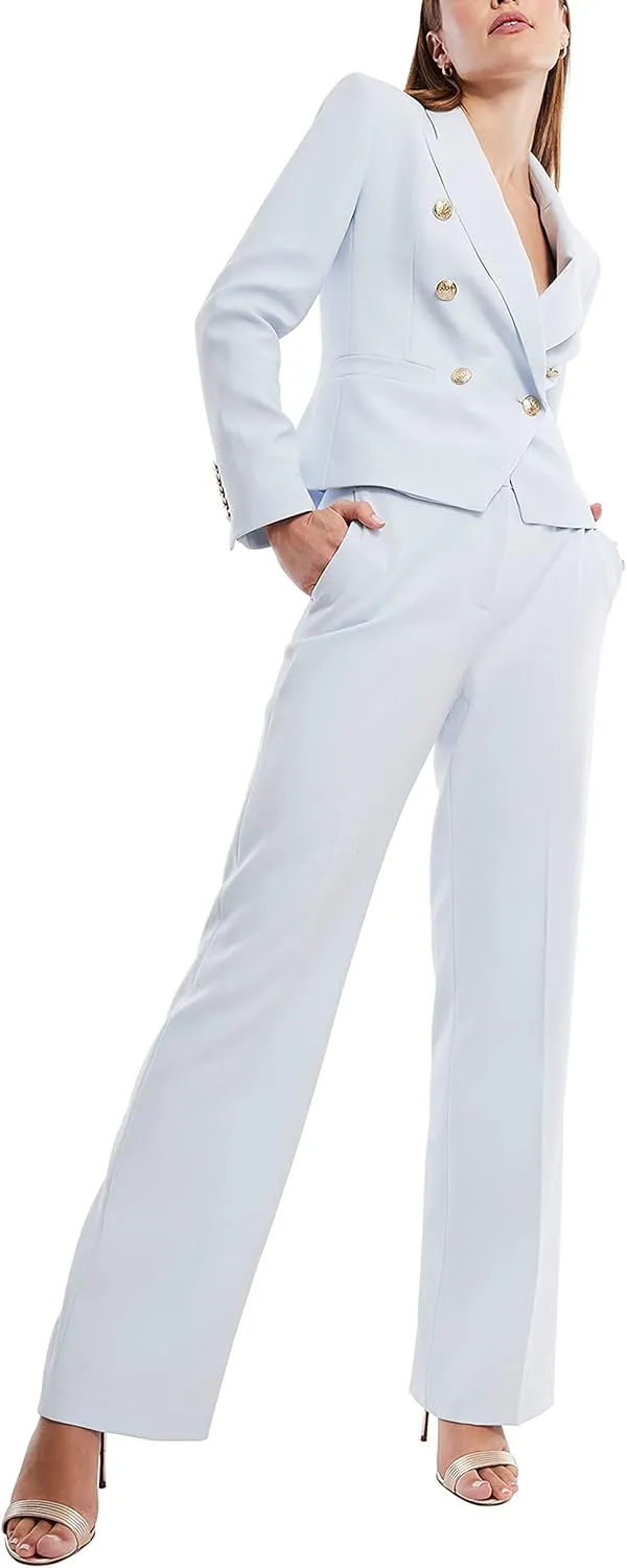 BCBGMAXAZRIA Women's Fitted Double Breasted Blazer Long Sleeve Button V Neck Peak Lapel Functional Pocket Jacket