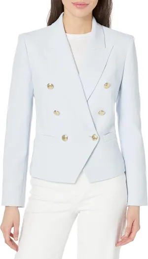 BCBGMAXAZRIA Women's Fitted Double Breasted Blazer Long Sleeve Button V Neck Peak Lapel Functional Pocket Jacket