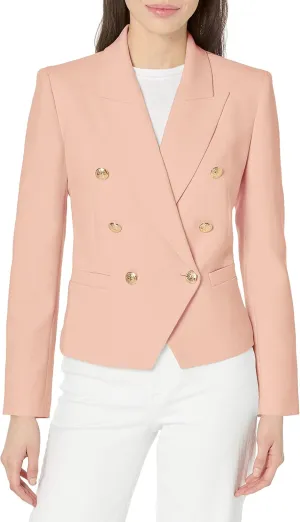 BCBGMAXAZRIA Women's Fitted Double Breasted Blazer Long Sleeve Button V Neck Peak Lapel Functional Pocket Jacket
