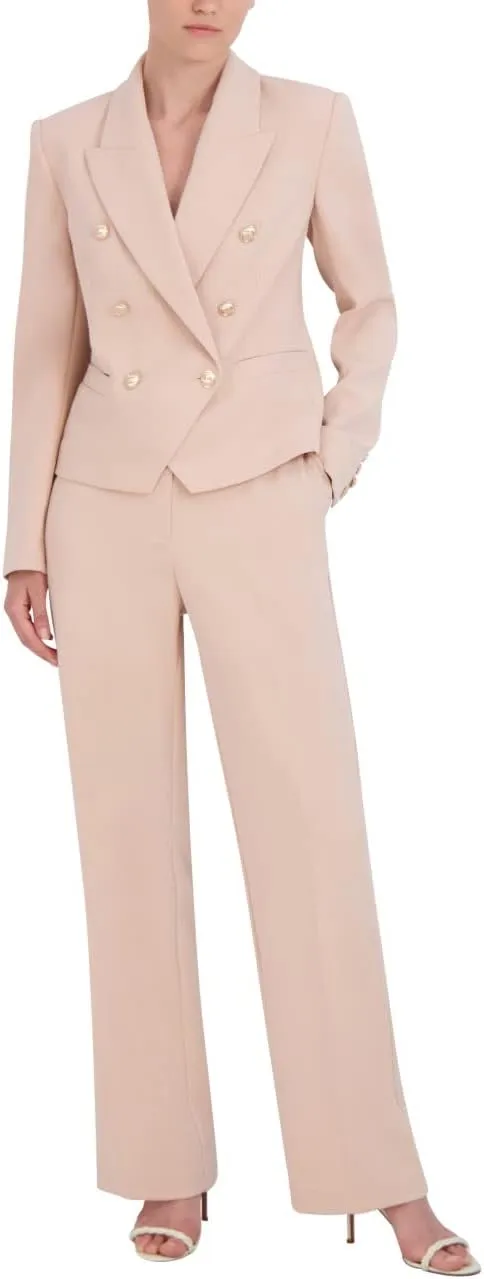 BCBGMAXAZRIA Women's Fitted Double Breasted Blazer Long Sleeve Button V Neck Peak Lapel Functional Pocket Jacket