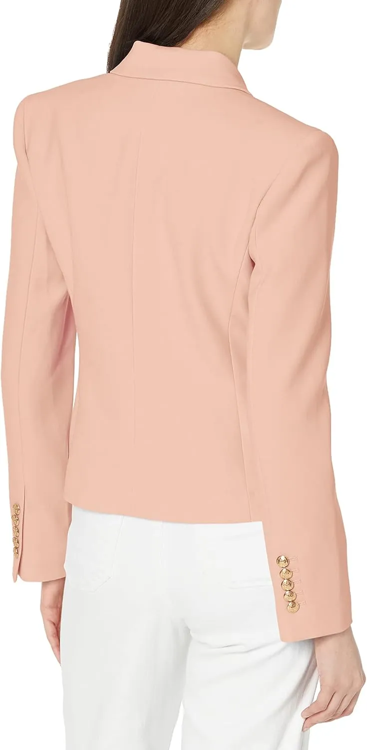 BCBGMAXAZRIA Women's Fitted Double Breasted Blazer Long Sleeve Button V Neck Peak Lapel Functional Pocket Jacket