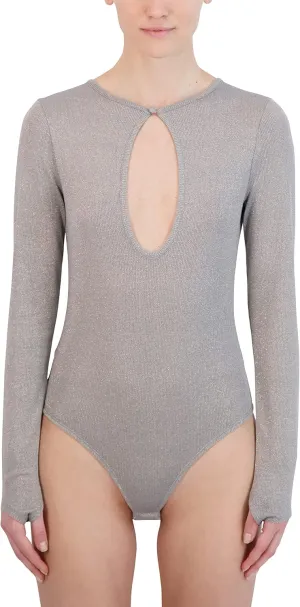BCBGMAXAZRIA womens Long Sleeve Bodysuit Fitted Keyhole Bodycon Crew Neck One Piece