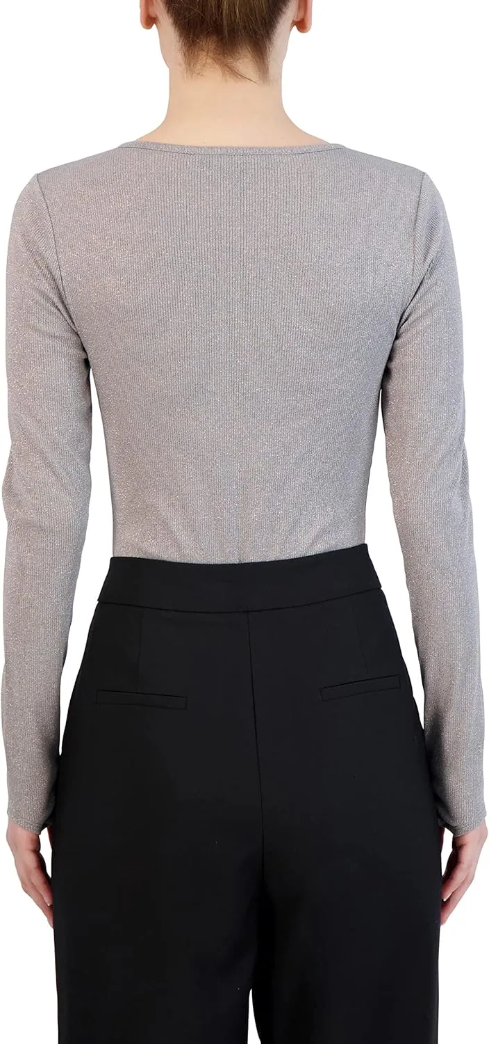 BCBGMAXAZRIA womens Long Sleeve Bodysuit Fitted Keyhole Bodycon Crew Neck One Piece