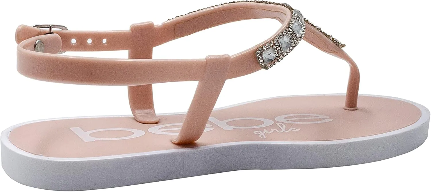 bebe Girls' Sandals - Rhinestone Flat White Thong Sparkly Kids Sandals, Girls Dress Jelly Flip Flop Shoes, Girl Shoes for Wedding, Summer and Spring Dress Size