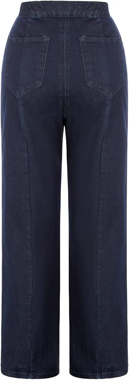 Belle Poque Women's High Waisted Wide Leg Jeans Button Decorated Casual Stretchy Demin Pants with Pockets