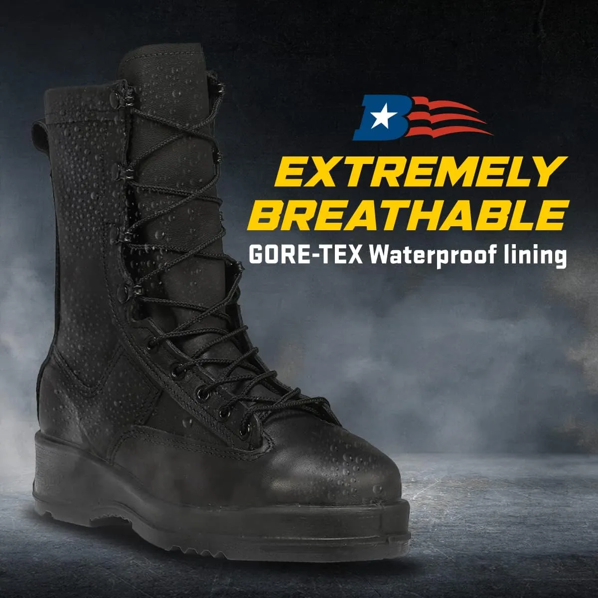 Belleville 800 ST 8” Waterproof Steel Toe Flight and Flight Deck Combat Boots for Men - US Navy Black Leather with Gore-Tex Lining and Vibram Outsole; Berry Compliant