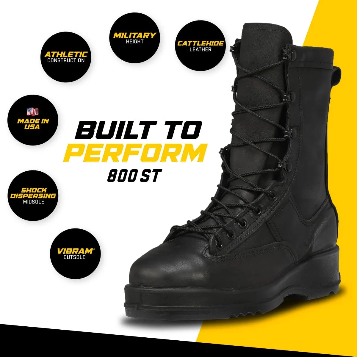 Belleville 800 ST 8” Waterproof Steel Toe Flight and Flight Deck Combat Boots for Men - US Navy Black Leather with Gore-Tex Lining and Vibram Outsole; Berry Compliant