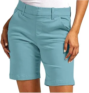 Bermuda Shorts for Women Knee Length Stretchy Dressy Casual High Waisted Lounge Short Pants with Pockets