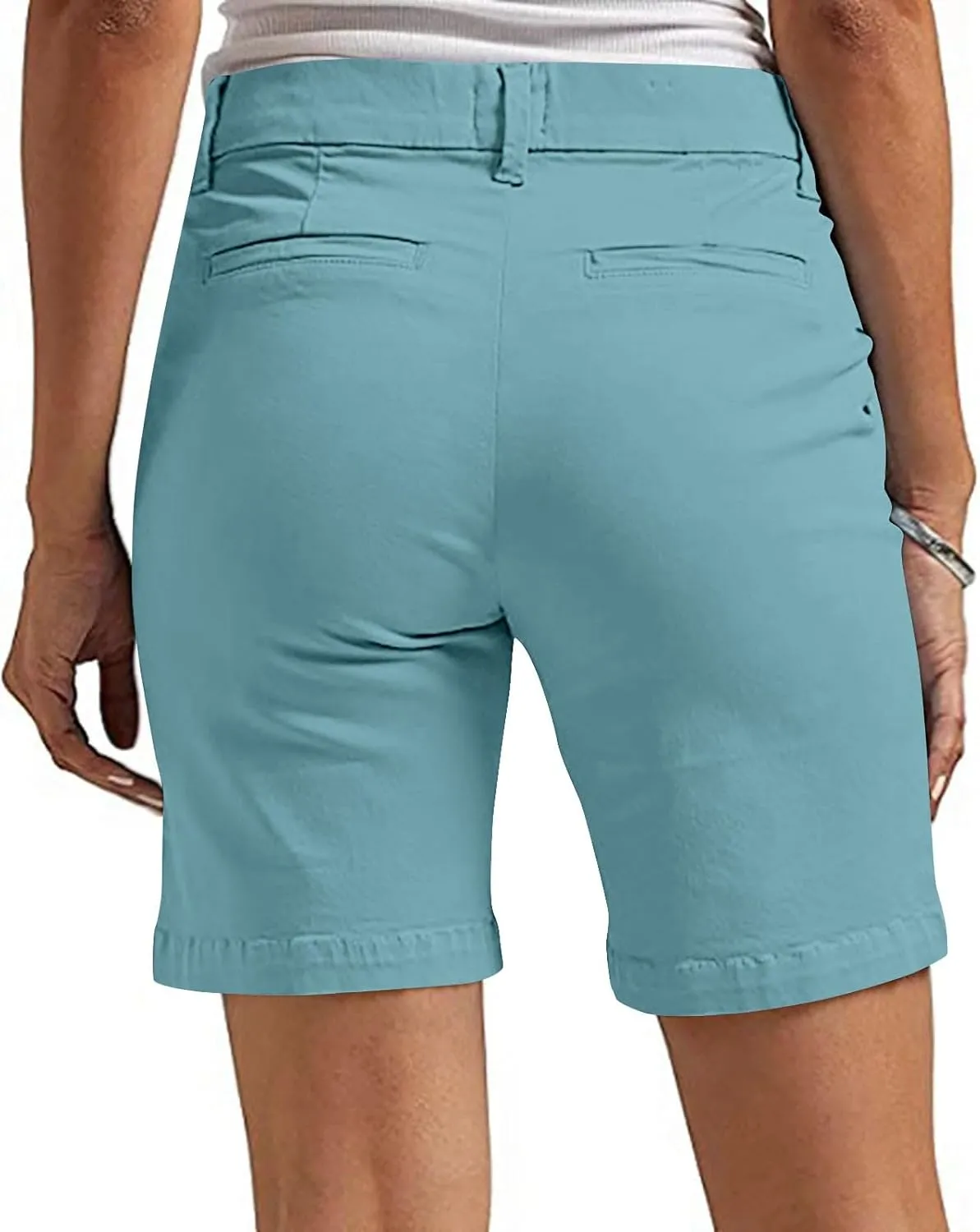 Bermuda Shorts for Women Knee Length Stretchy Dressy Casual High Waisted Lounge Short Pants with Pockets