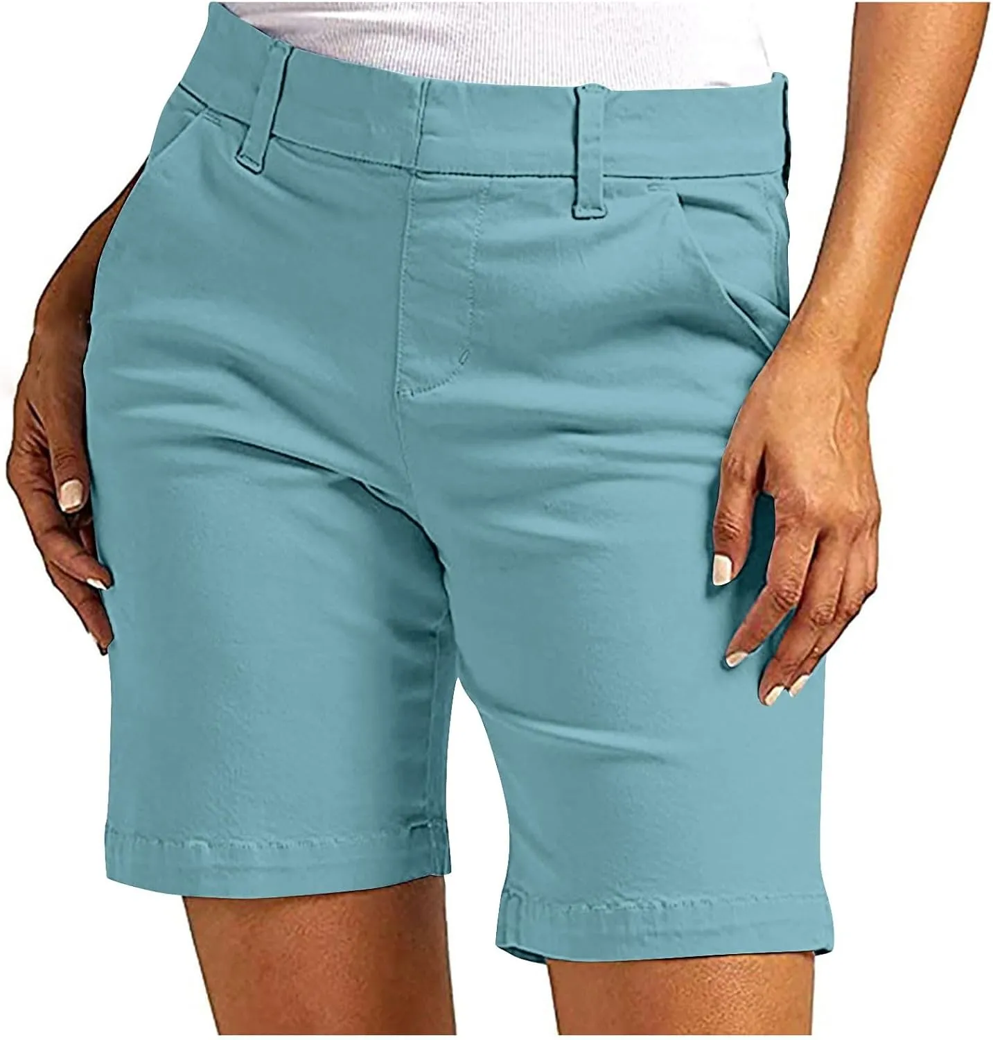 Bermuda Shorts for Women Knee Length Stretchy Dressy Casual High Waisted Lounge Short Pants with Pockets