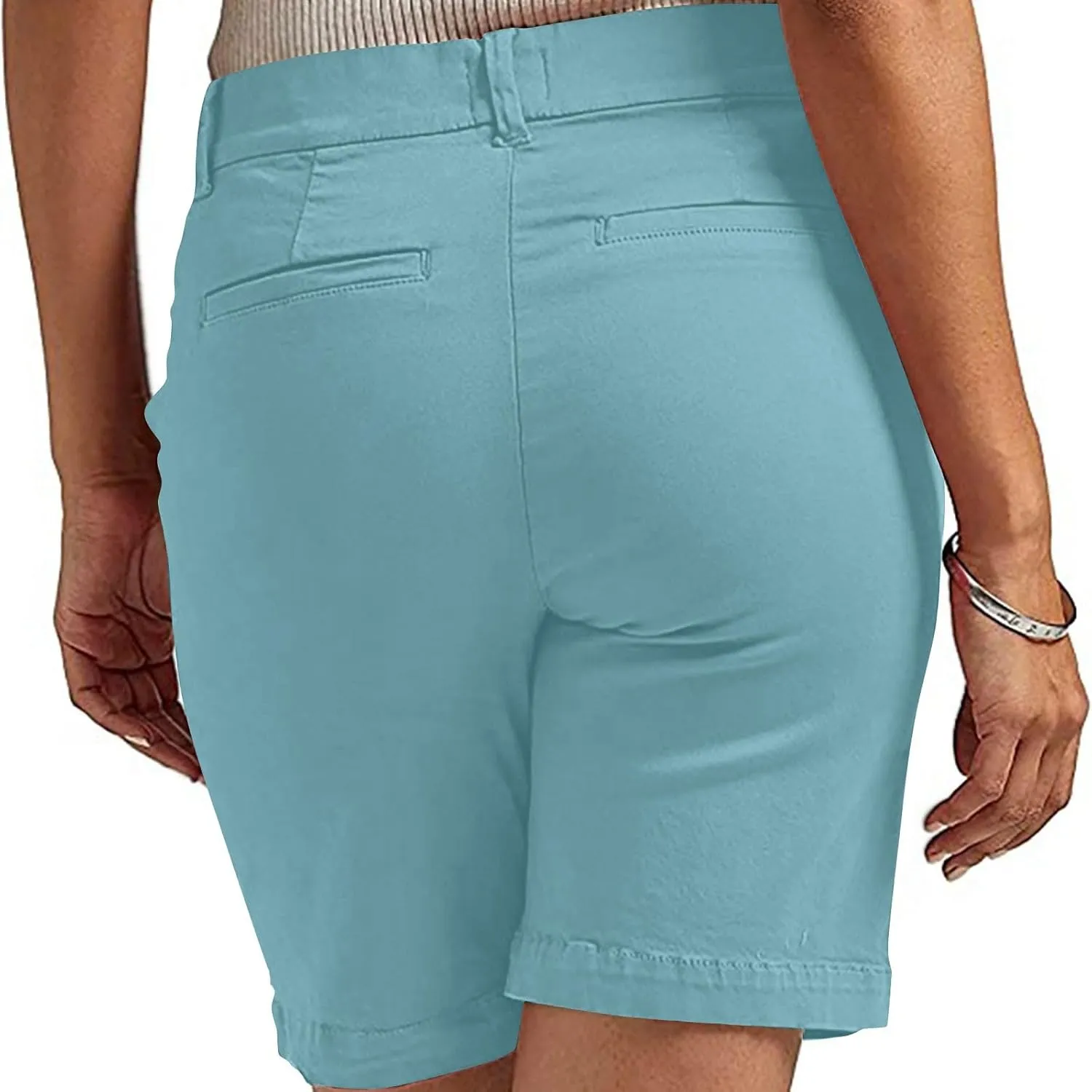 Bermuda Shorts for Women Knee Length Stretchy Dressy Casual High Waisted Lounge Short Pants with Pockets