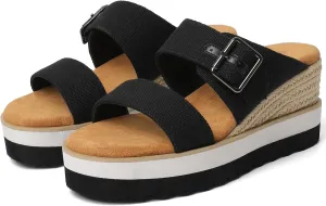 Black Platform Sandals Raffia Wedge Mules for Women Round Open Toe Slip On Sandals Espadrilles Womens Slides Shoes for Vacation Summer Beach Casual Size 7