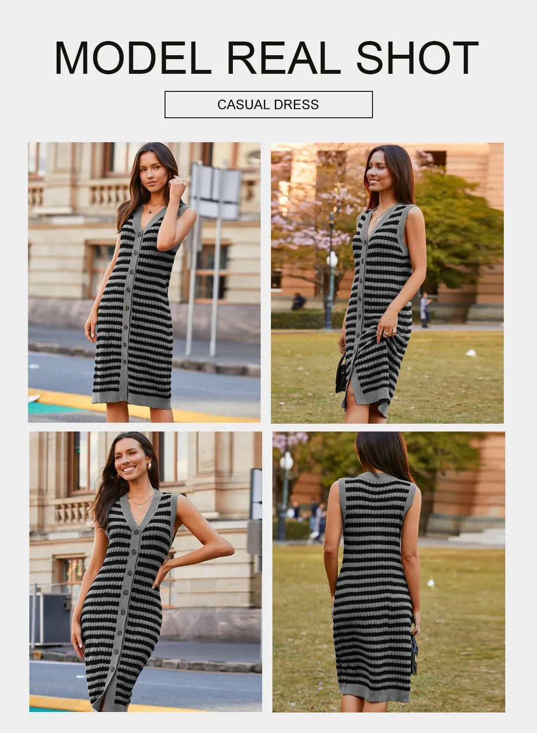 BLENCOT Women's V Neck Striped Summer Tank Dress Causal Sleeveless Button Cardigan Midi Cover Up Dresses