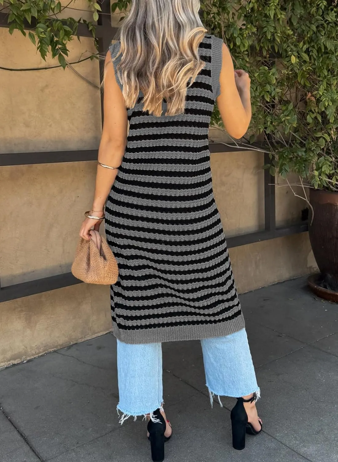 BLENCOT Women's V Neck Striped Summer Tank Dress Causal Sleeveless Button Cardigan Midi Cover Up Dresses