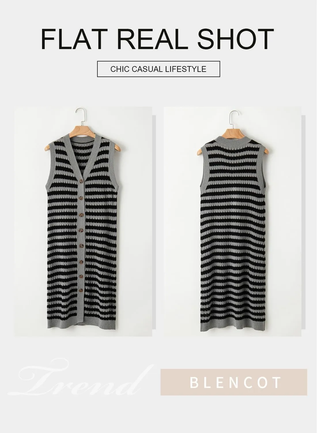 BLENCOT Women's V Neck Striped Summer Tank Dress Causal Sleeveless Button Cardigan Midi Cover Up Dresses