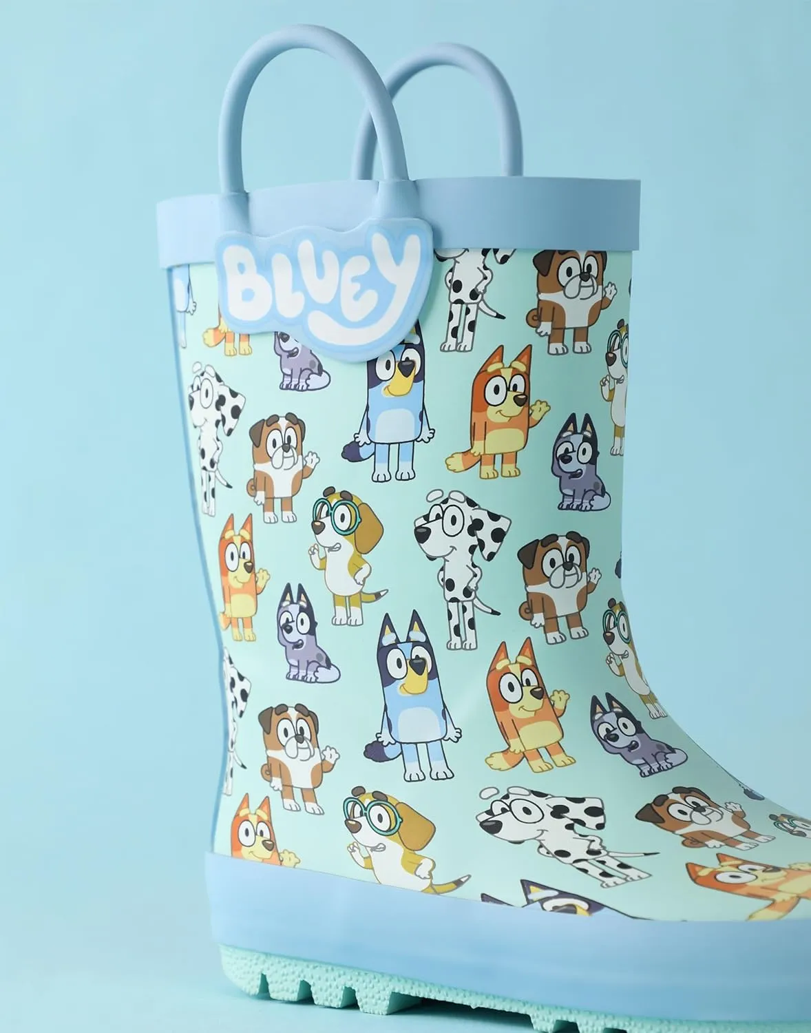 Bluey Kids Wellington Boots in Blue | All Over Print Character Handles Design | Children's Waterproof Rain Shoes