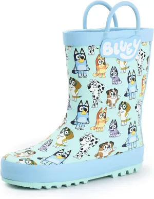 Bluey Kids Wellington Boots in Blue | All Over Print Character Handles Design | Children's Waterproof Rain Shoes
