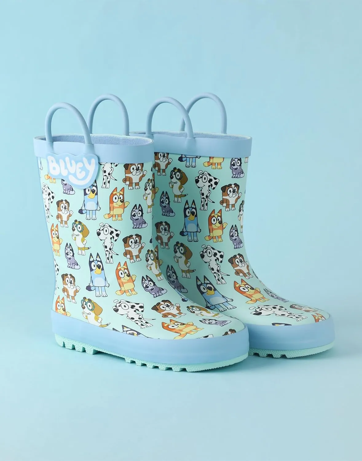 Bluey Kids Wellington Boots in Blue | All Over Print Character Handles Design | Children's Waterproof Rain Shoes