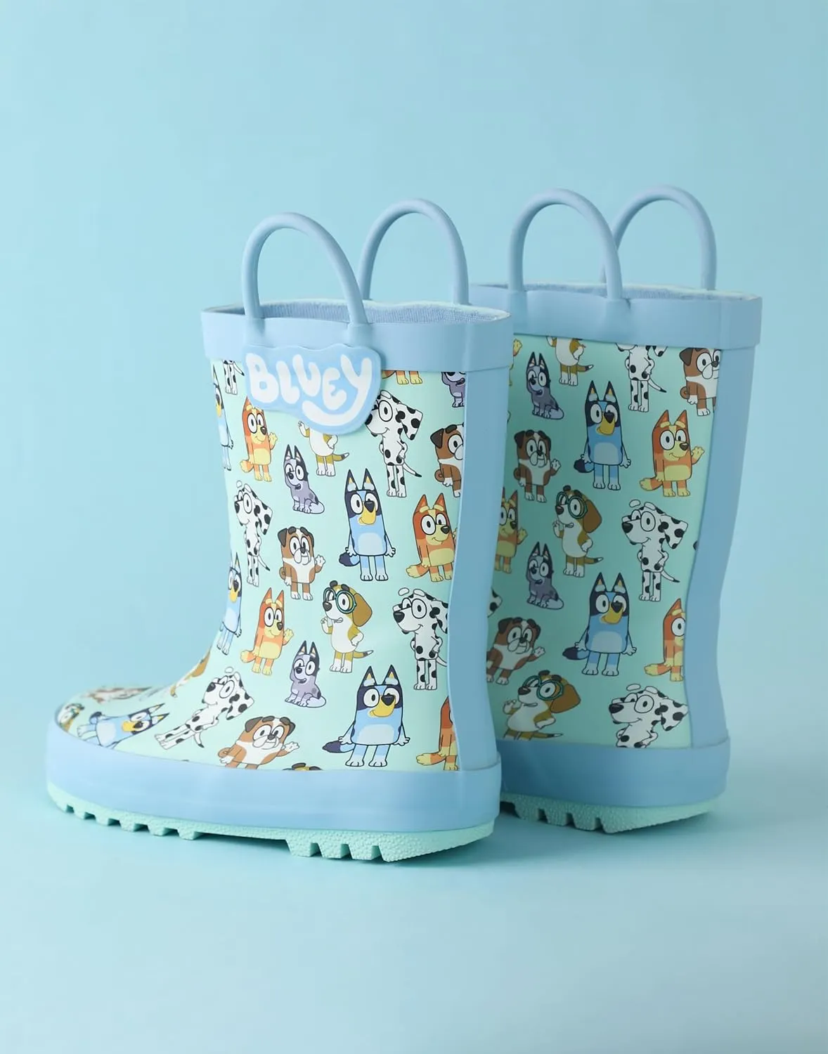 Bluey Kids Wellington Boots in Blue | All Over Print Character Handles Design | Children's Waterproof Rain Shoes
