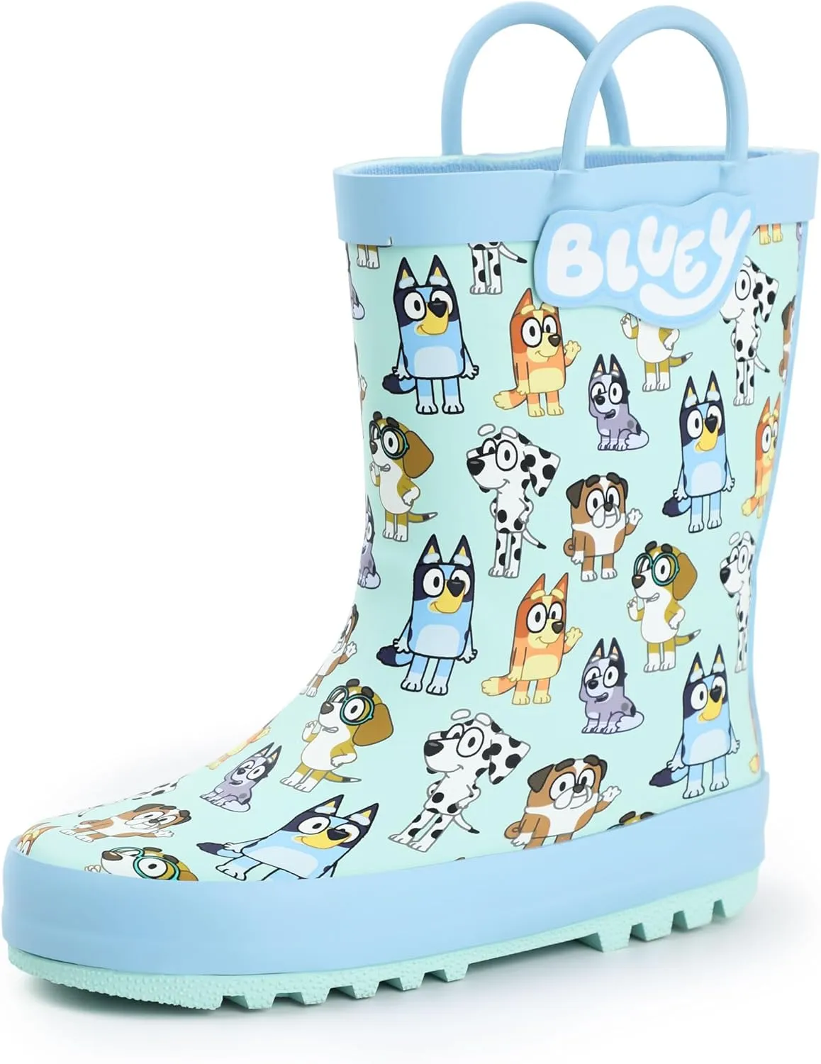 Bluey Kids Wellington Boots in Blue | All Over Print Character Handles Design | Children's Waterproof Rain Shoes