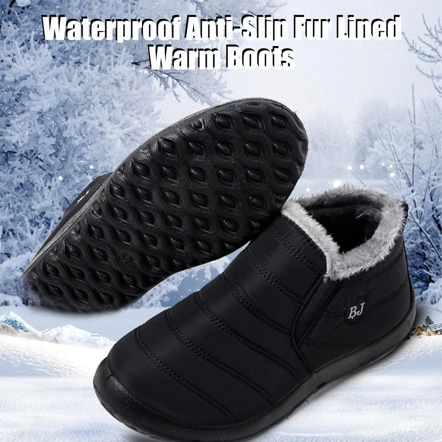Boojoy Winter Boots,Indicativey Snow Boots Non-Slip Waterproof Fur Lining Thickening Warm Ankle Snow Boots for Women Men
