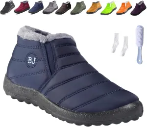 Boojoy Winter Boots,Indicativey Snow Boots Non-Slip Waterproof Fur Lining Thickening Warm Ankle Snow Boots for Women Men