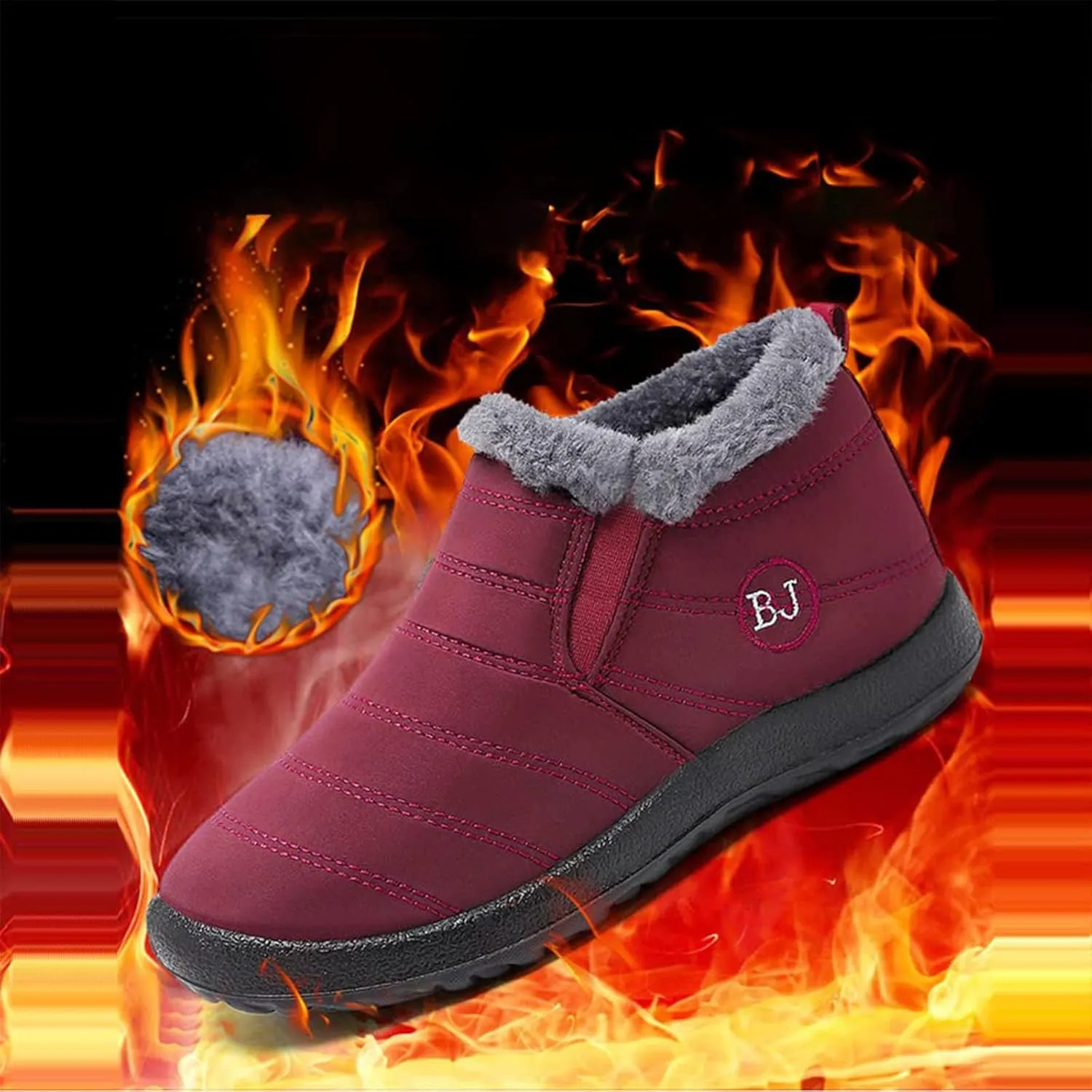 Boojoy Winter Boots,Indicativey Snow Boots Non-Slip Waterproof Fur Lining Thickening Warm Ankle Snow Boots for Women Men