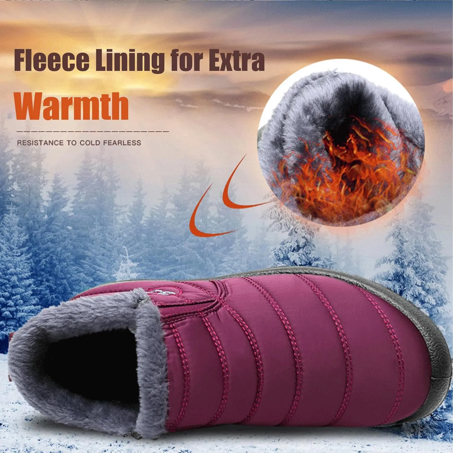 Boojoy Winter Boots,Indicativey Snow Boots Non-Slip Waterproof Fur Lining Thickening Warm Ankle Snow Boots for Women Men