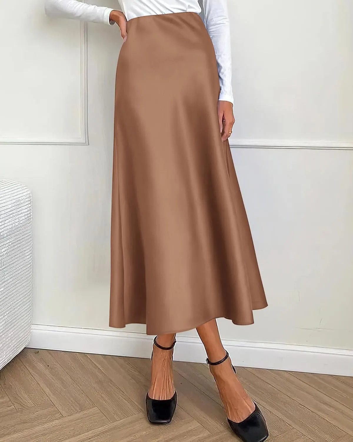 BTFBM 2025 Women Summer Spring Long Satin Skirt Silk Elegant High Waist Cocktail Party Wedding Flowy A-Line Midi Skirts