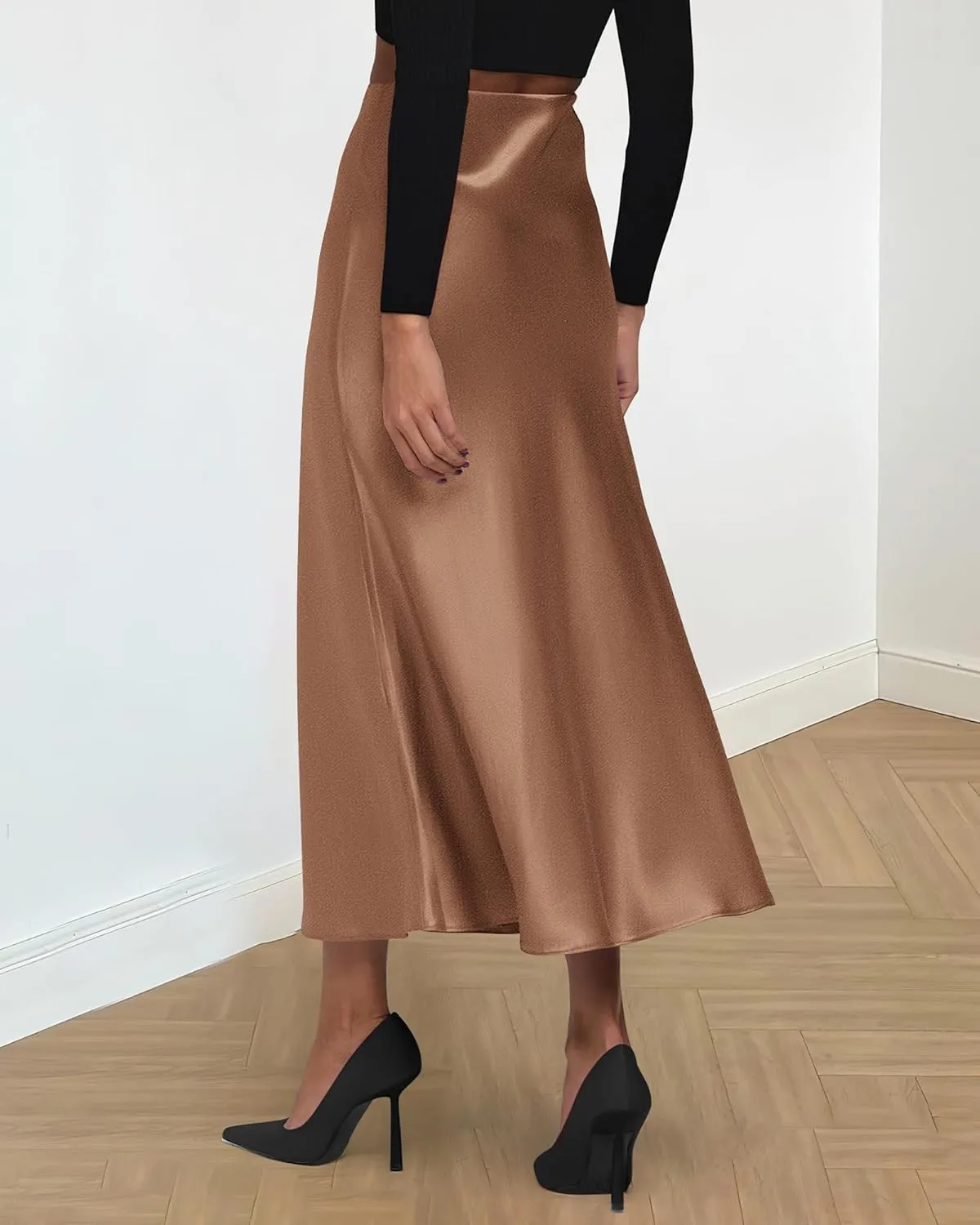 BTFBM 2025 Women Summer Spring Long Satin Skirt Silk Elegant High Waist Cocktail Party Wedding Flowy A-Line Midi Skirts