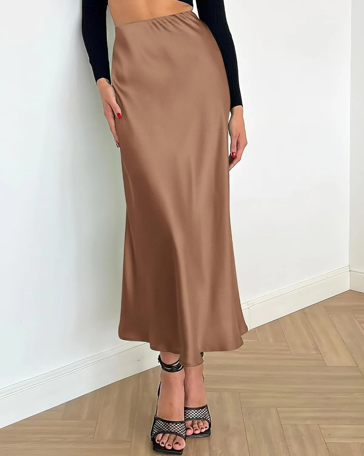 BTFBM 2025 Women Summer Spring Long Satin Skirt Silk Elegant High Waist Cocktail Party Wedding Flowy A-Line Midi Skirts