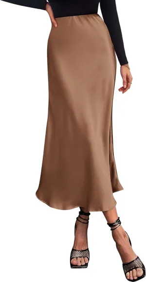 BTFBM 2025 Women Summer Spring Long Satin Skirt Silk Elegant High Waist Cocktail Party Wedding Flowy A-Line Midi Skirts