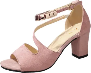Buckle Heel Sandals for Women Summer Beaded Wedding Trendy Dressy Beach 2025 Spring Ladies Cutes Comfy Sandals Heels