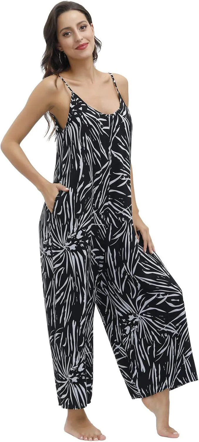 BUENOS NINOS Women's V Neck Floral Maxi Dress Boho Printed Adjustable Spaghetti Strap Ethnic Beach Long Dress with Pockets