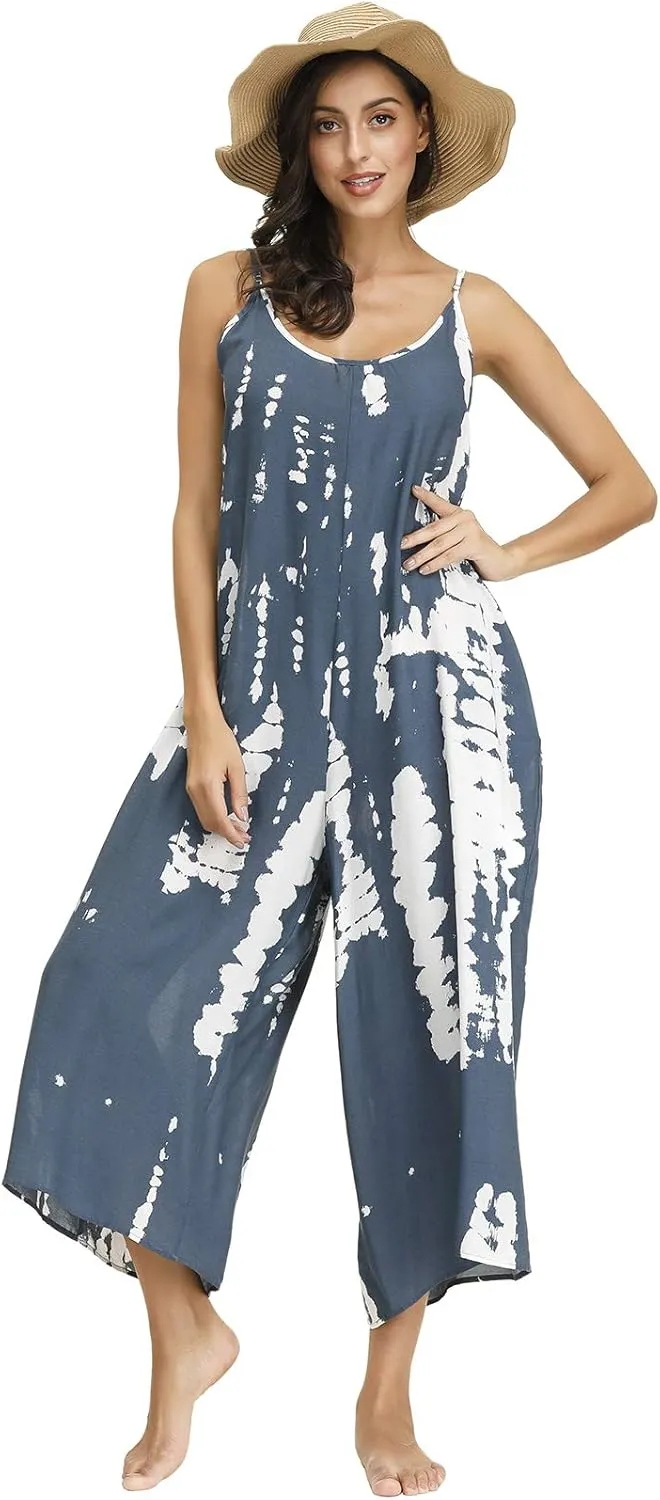 BUENOS NINOS Women's V Neck Floral Maxi Dress Boho Printed Adjustable Spaghetti Strap Ethnic Beach Long Dress with Pockets