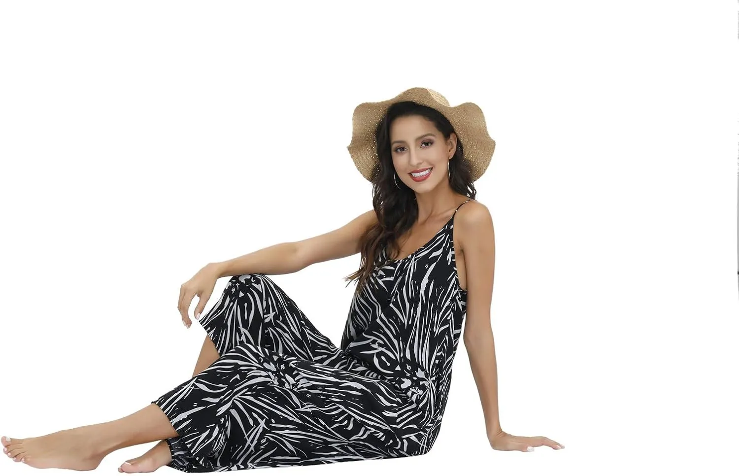 BUENOS NINOS Women's V Neck Floral Maxi Dress Boho Printed Adjustable Spaghetti Strap Ethnic Beach Long Dress with Pockets