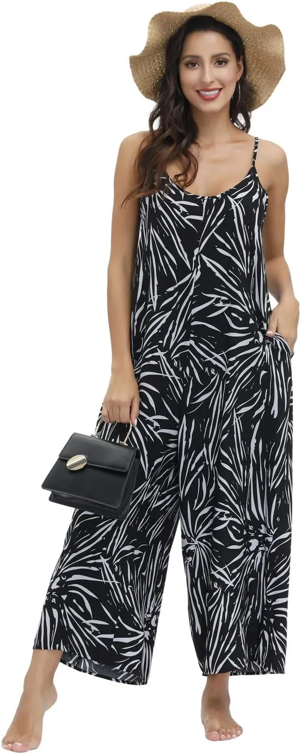 BUENOS NINOS Women's V Neck Floral Maxi Dress Boho Printed Adjustable Spaghetti Strap Ethnic Beach Long Dress with Pockets