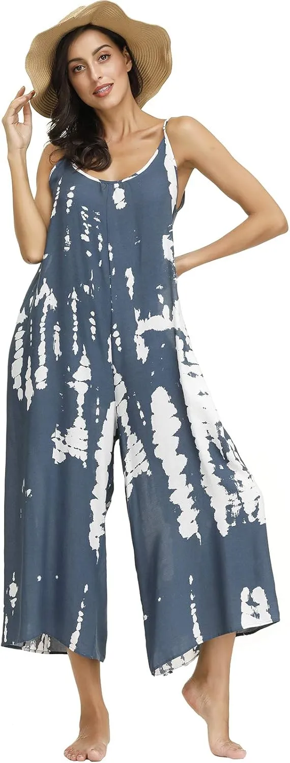 BUENOS NINOS Women's V Neck Floral Maxi Dress Boho Printed Adjustable Spaghetti Strap Ethnic Beach Long Dress with Pockets