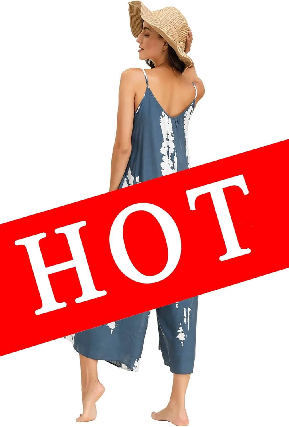 BUENOS NINOS Women's V Neck Floral Maxi Dress Boho Printed Adjustable Spaghetti Strap Ethnic Beach Long Dress with Pockets