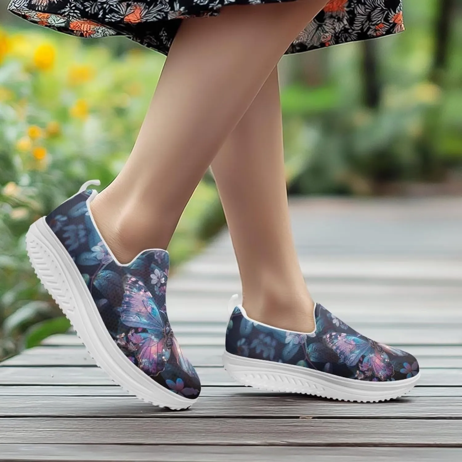 Butterfly Platform Sneakers for Women Arch Support Loafers for Work Memory Foam Athletic Shoes Walking Standing