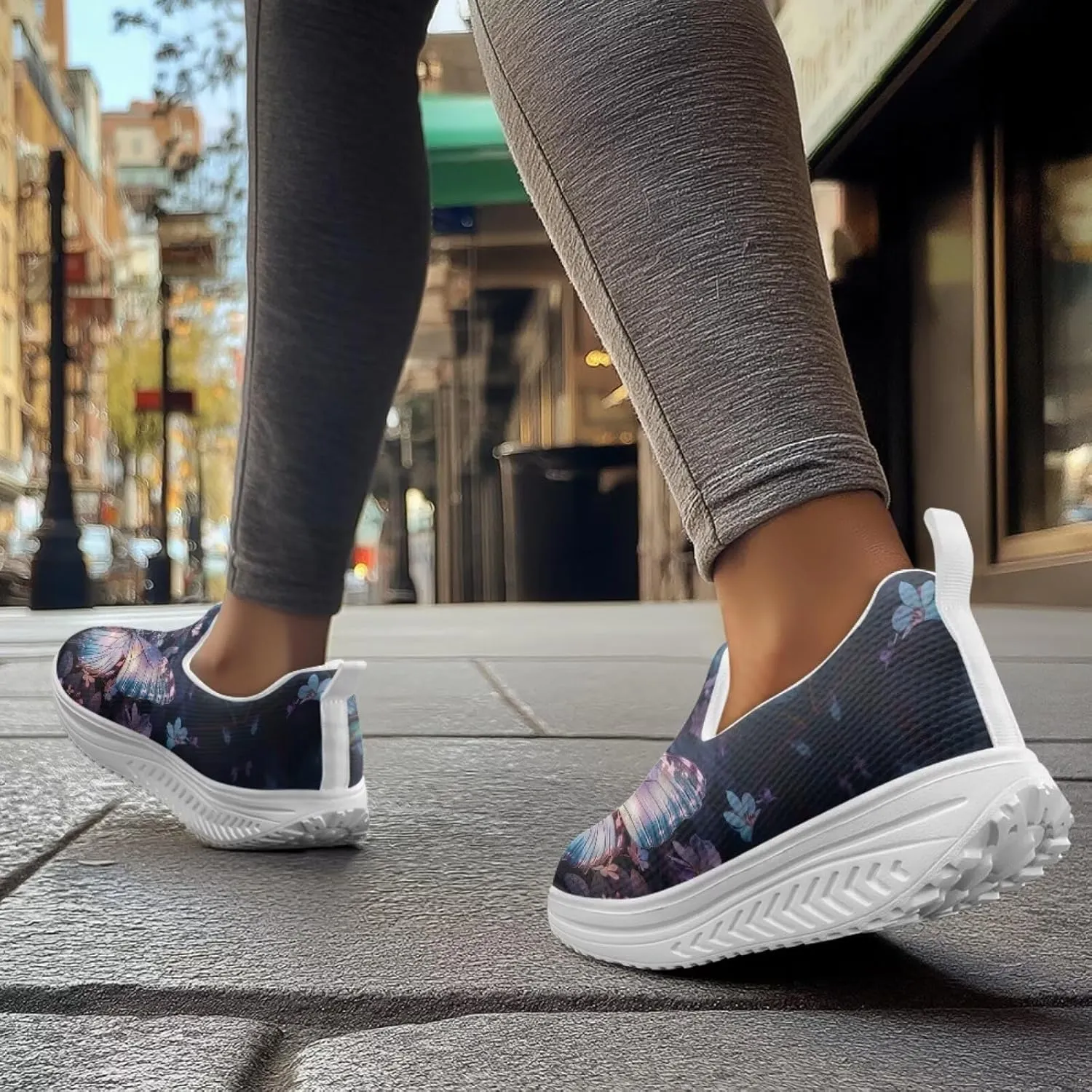 Butterfly Platform Sneakers for Women Arch Support Loafers for Work Memory Foam Athletic Shoes Walking Standing