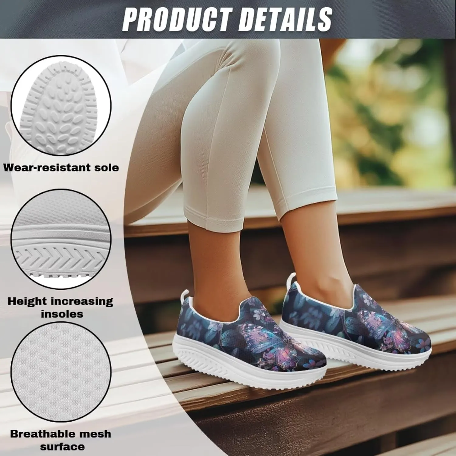 Butterfly Platform Sneakers for Women Arch Support Loafers for Work Memory Foam Athletic Shoes Walking Standing