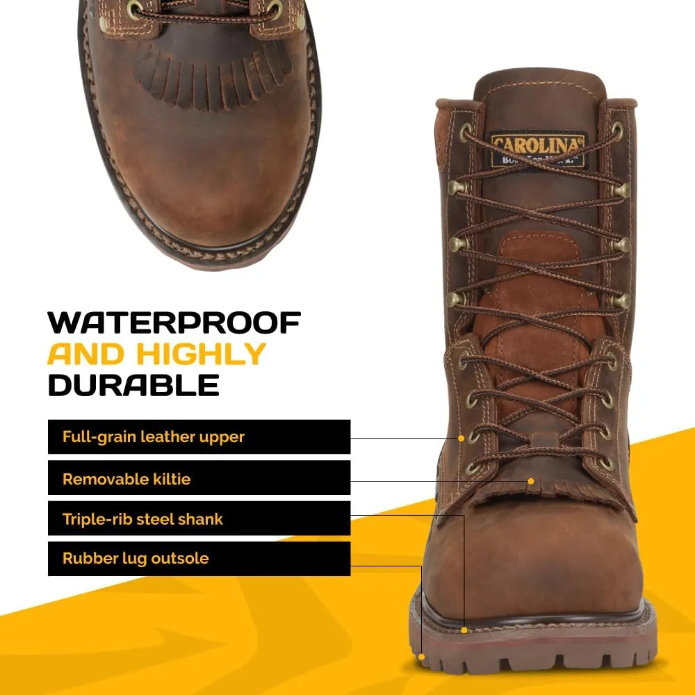 Carolina 28 Series 8" Composite Toe Waterproof Work Boots for Men - Cigar Leather Upper, AG7 Footbed, Removable Kiltie, EH-Rated