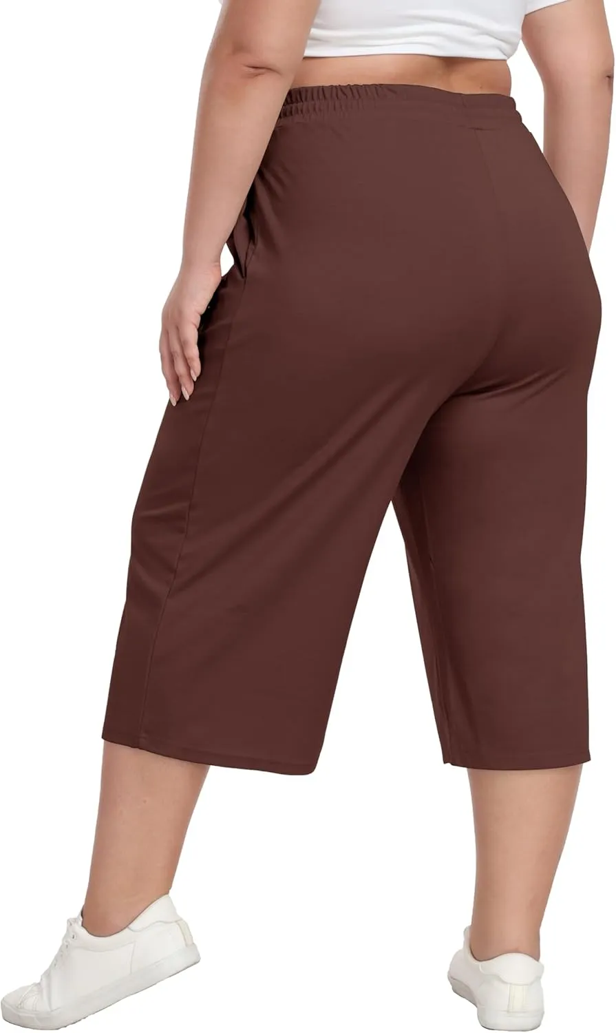 Cheapestbuy Women's Plus Size Capris Wide Leg Crop Casual Pants Comfy Summer Pants with Pockets Drawstring