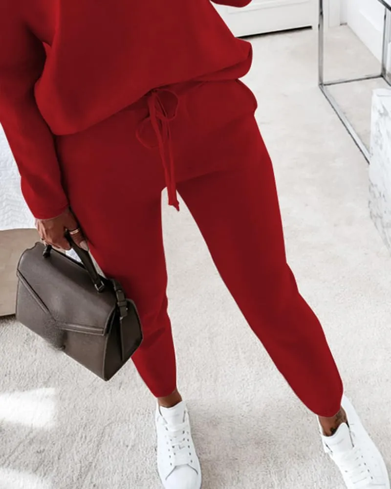 CHICME BEST SHOPPING DEALS Chic Me Women Long Sleeve Crewneck Pullover Tops and Pants Set Tracksuit Fall Outfit