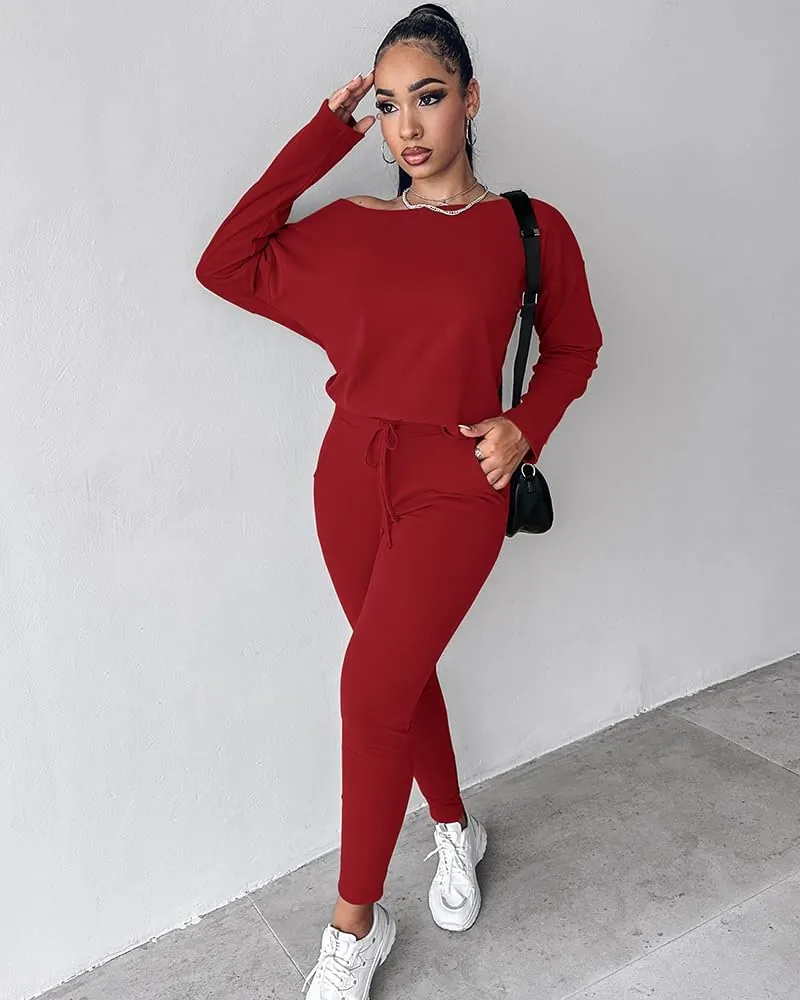 CHICME BEST SHOPPING DEALS Chic Me Women Long Sleeve Crewneck Pullover Tops and Pants Set Tracksuit Fall Outfit
