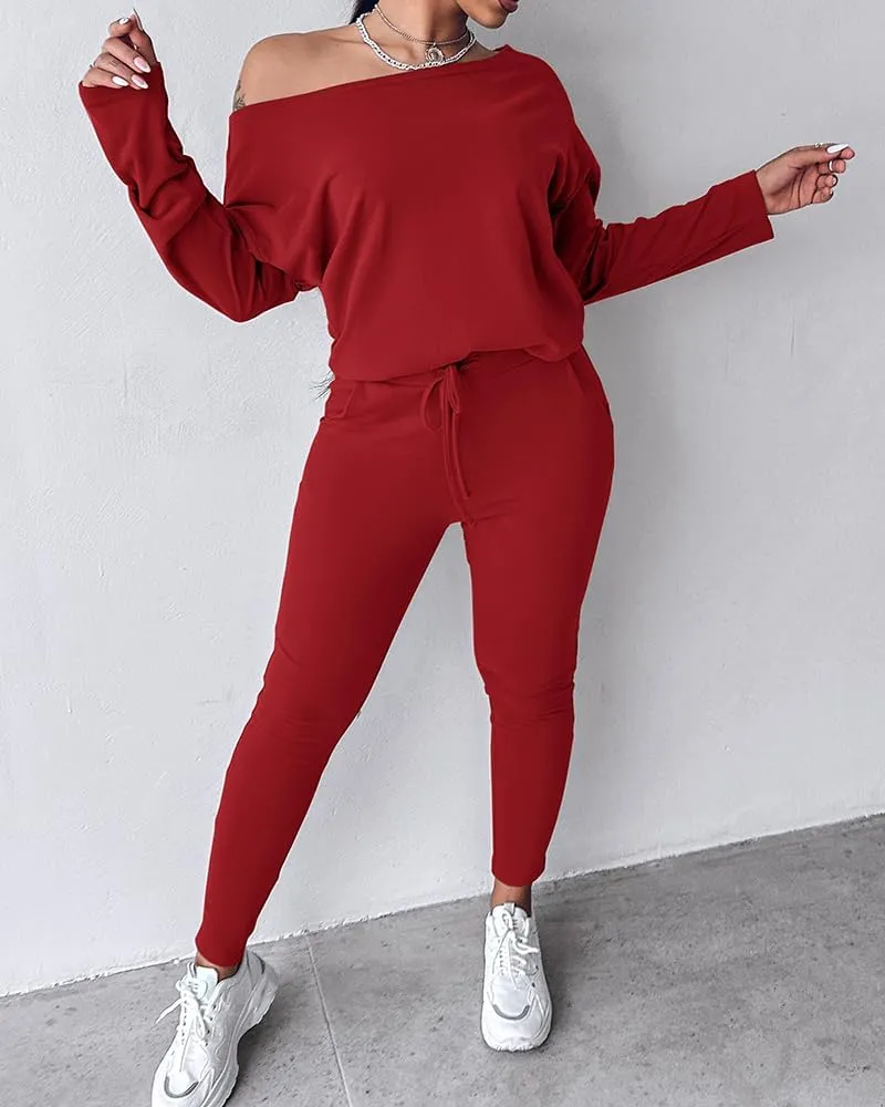 CHICME BEST SHOPPING DEALS Chic Me Women Long Sleeve Crewneck Pullover Tops and Pants Set Tracksuit Fall Outfit