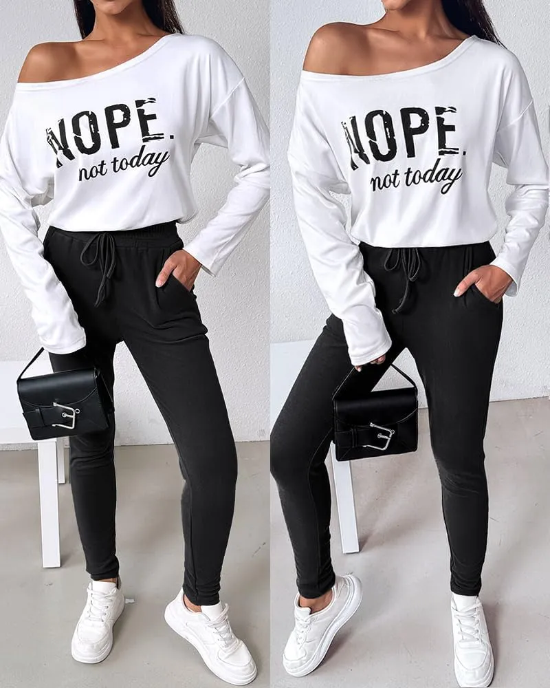 CHICME Women Tracksuit Fall 2 piece Outfits Long Sleeve Crewneck Pullover Tops and Pants Set